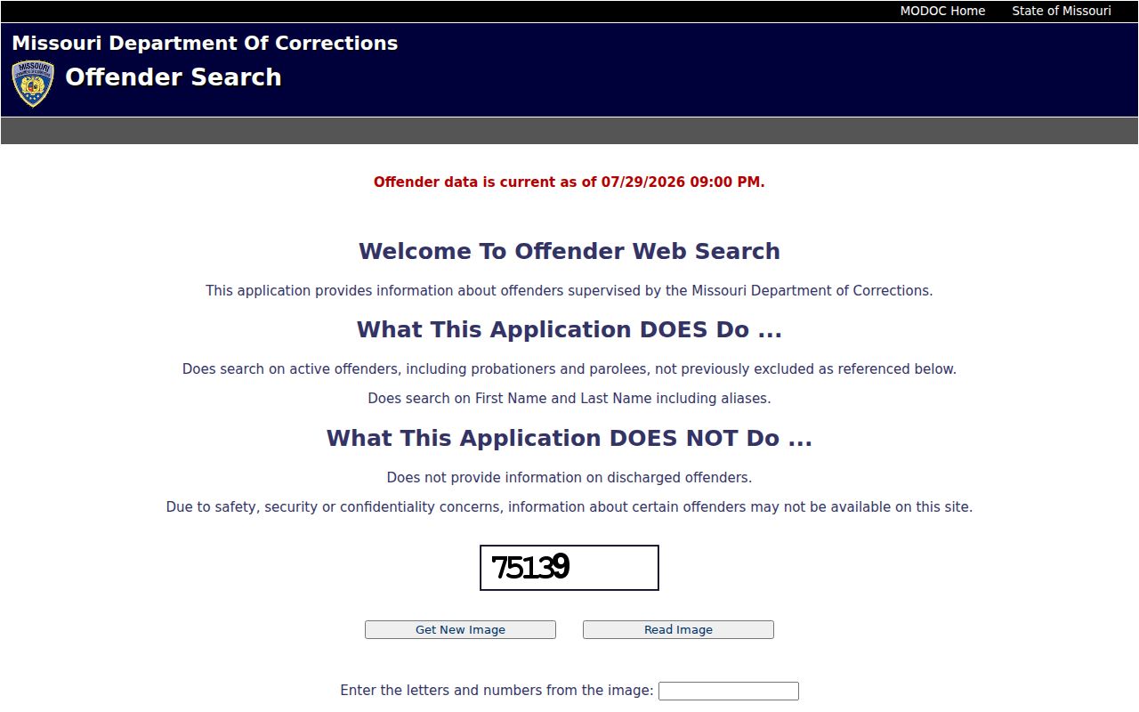 Bollinger County criminal history MODOC offender search