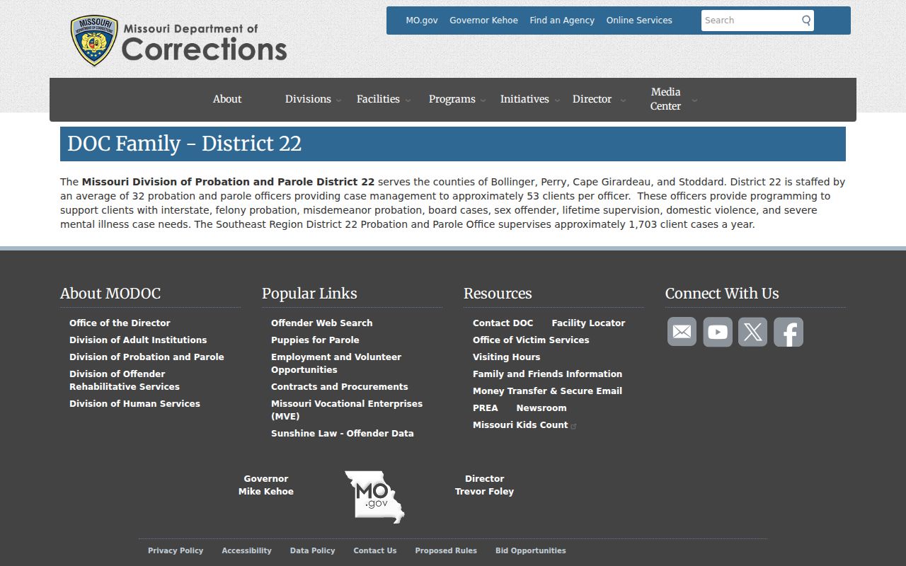 Bollinger County criminal record probation and parole District 22